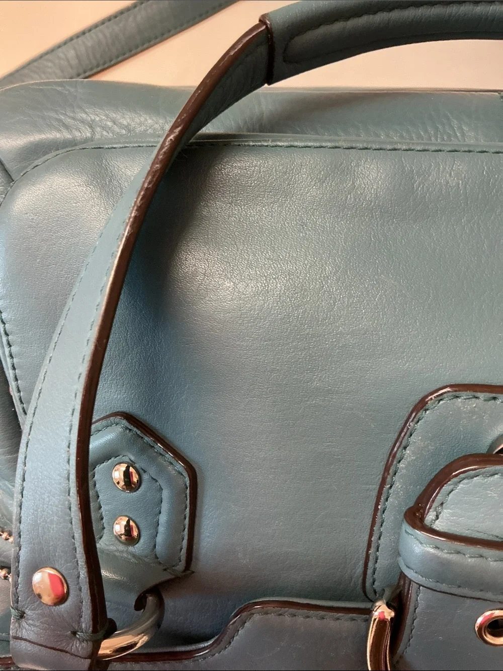 Coach Campbell Leather Flap F27231 Mineral Teal Blue Crossbody Satchet Y2K